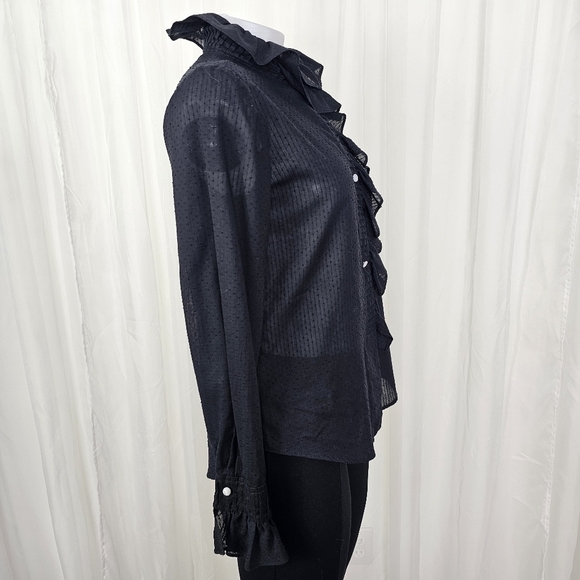 Vintage Bill Atkinson Glen of Michigan black swiss dot ruffled button down 10 - Picture 5 of 7